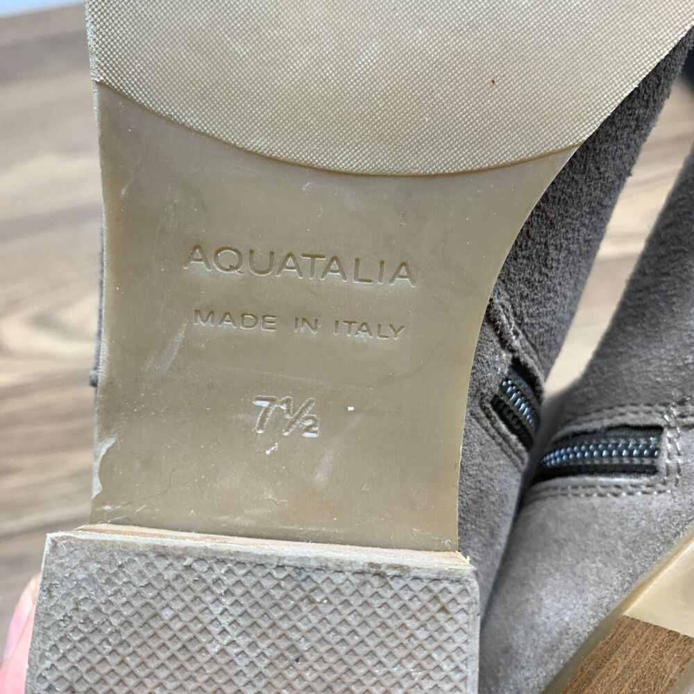 Aquatalia Faria Booties Taupe Brown Size 7.5 Suede Ankle Boots Buckle Italy - Picture 8 of 13